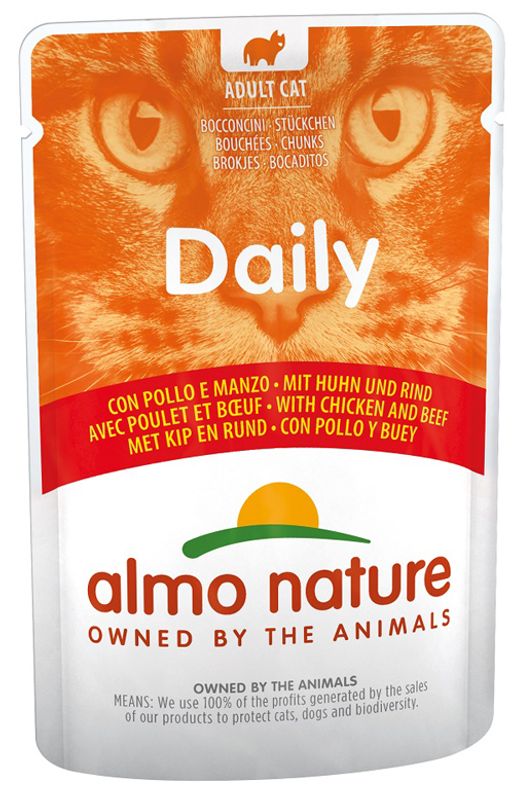 Almo Nature Daily Pollo e Manzo alimento umido per gatti adulti 70g-1