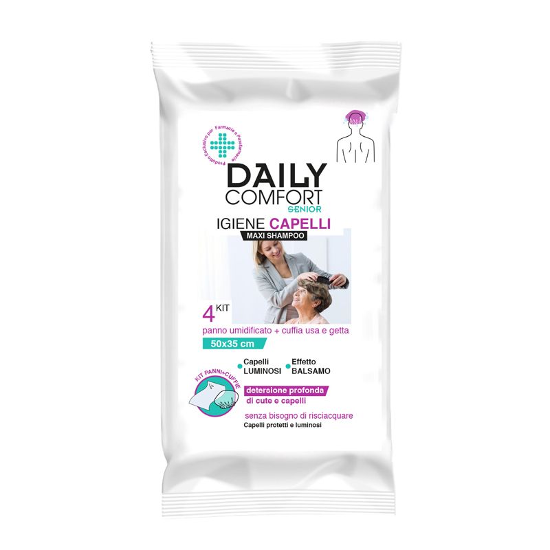 Daily Comfort Senior Igiene Capelli 4 panni umidificati+ 4 cuffie usa e getta-1