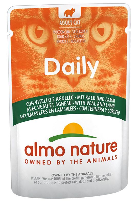 Almo Nature Daily Vitello e Agnello alimento umido per gatti adulti 70g-1