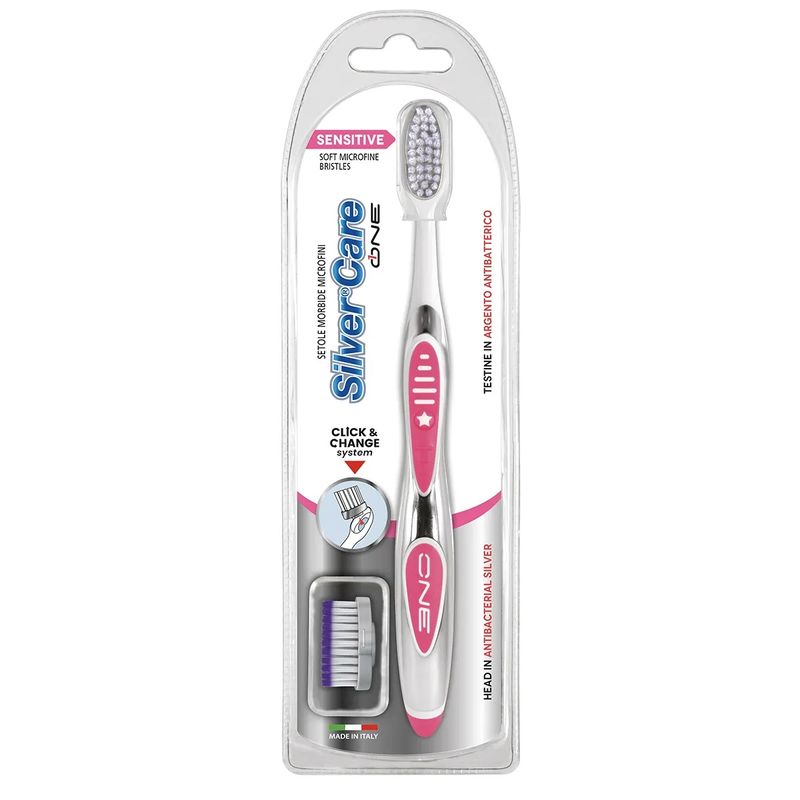 Silver Care One Sensitive spazzolino con testina rimovibile + ricarica colori assortiti-1