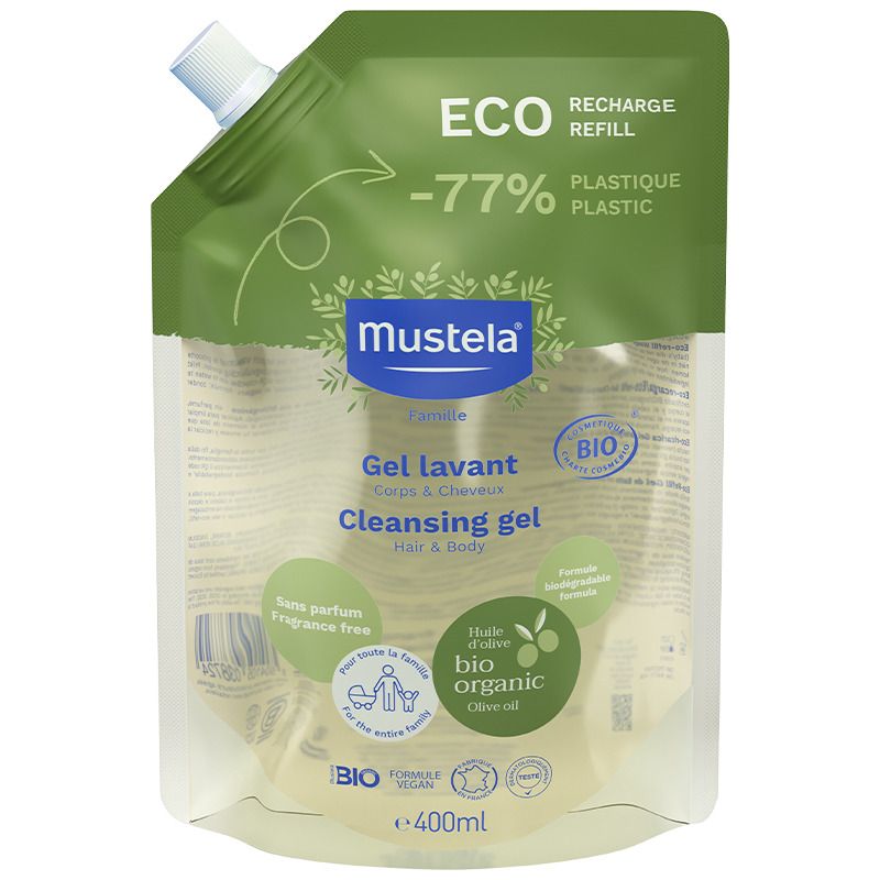Mustela Bio Gel detergente corpo e capelli ricarica 400ml-1