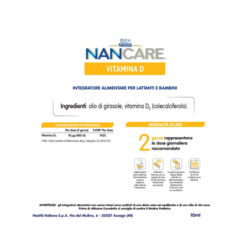 Nestlé Nancare Vitamina D Integratore Pediatrico Per Lattanti E Bambini Dalla Nascita Flacone 100ml-3