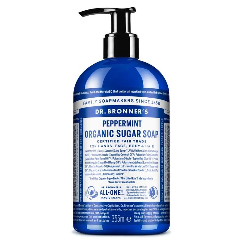 Dr. Bronner's Peppermint sapone di zucchero bio alla menta piperita 355ml-1