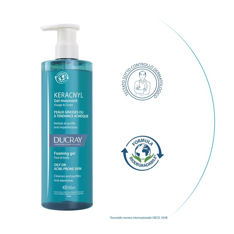 Ducray Keracnyl Gel detergente - pelle grassa a tendenza acneica 400ml-3