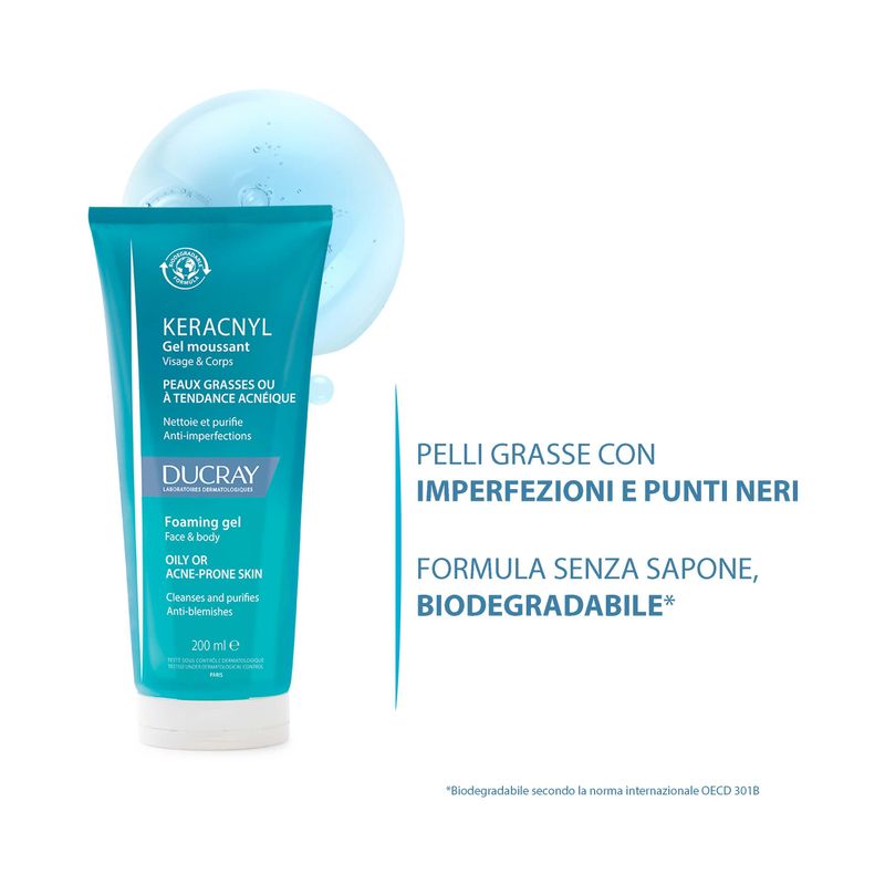 Ducray Keracnyl Gel detergente pelle grassa a tendenza acneica 200ml-3