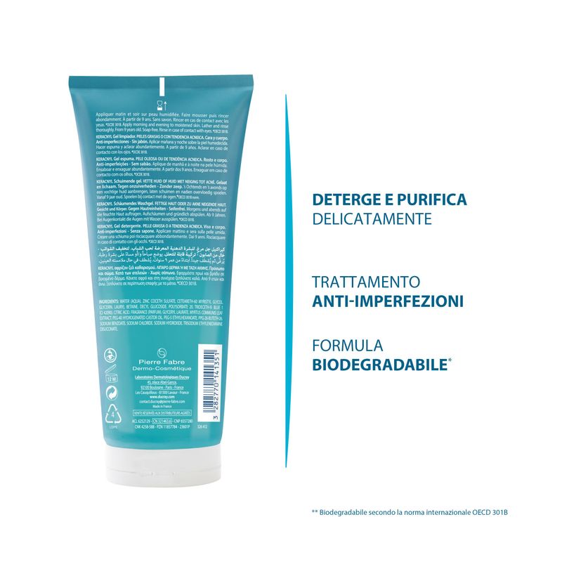 Ducray Keracnyl Gel detergente pelle grassa a tendenza acneica 200ml-4