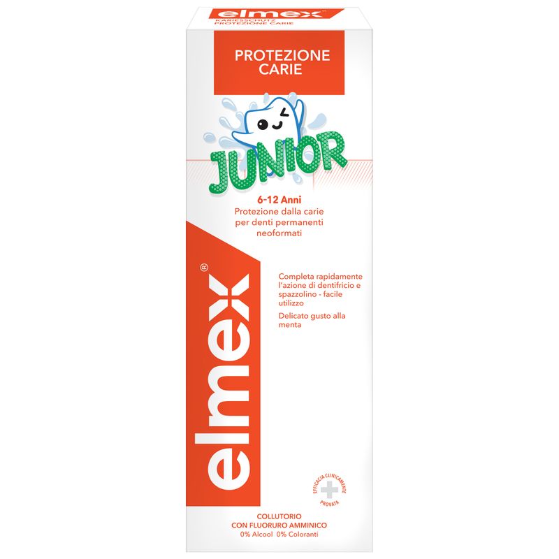 Elmex Collutorio Junior 6-12 anni con fluoruro amminico protegge efficacemente dalla carie 400ml-1