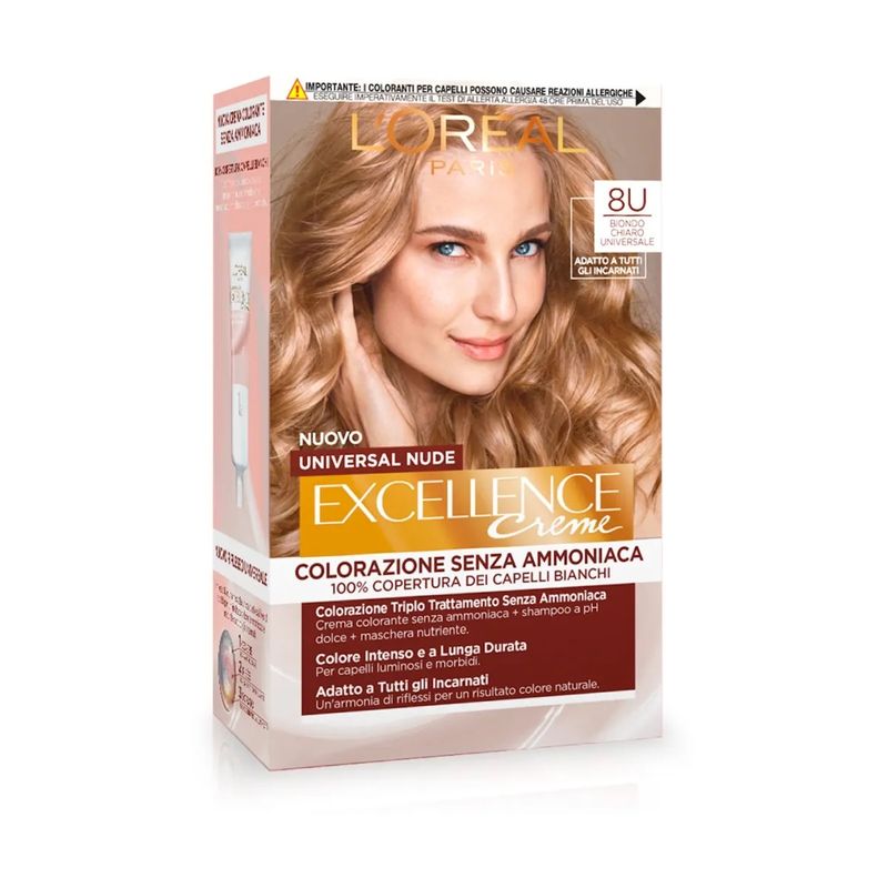 L'Oréal Paris Kit Excellence Universal Nude colorazione permanente 8U Biondo Chiaro Universale-1