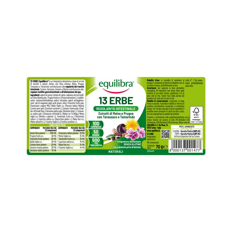 Equilibra 13 erbe (con Fibra) doppia azione 100 compresse-2