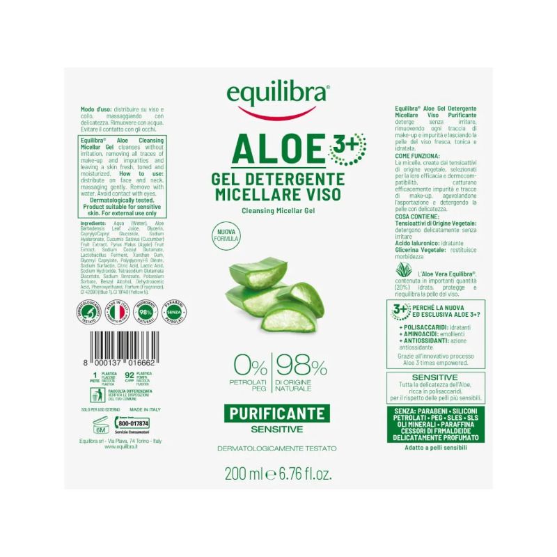 Equilibra Aloe Gel Detergente Micellare Viso Purificante 200ml-2