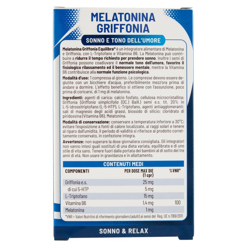 Equilibra Melatonina + Griffonia 60 Compresse-2