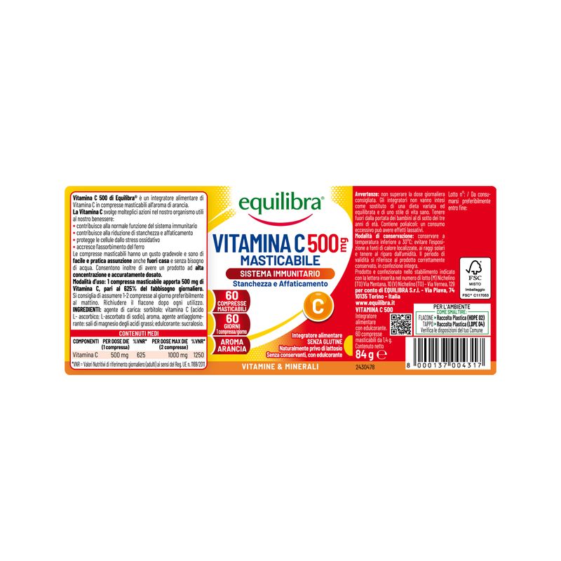 Equilibra Vitamina C 500 60 Compresse Masticabili-6