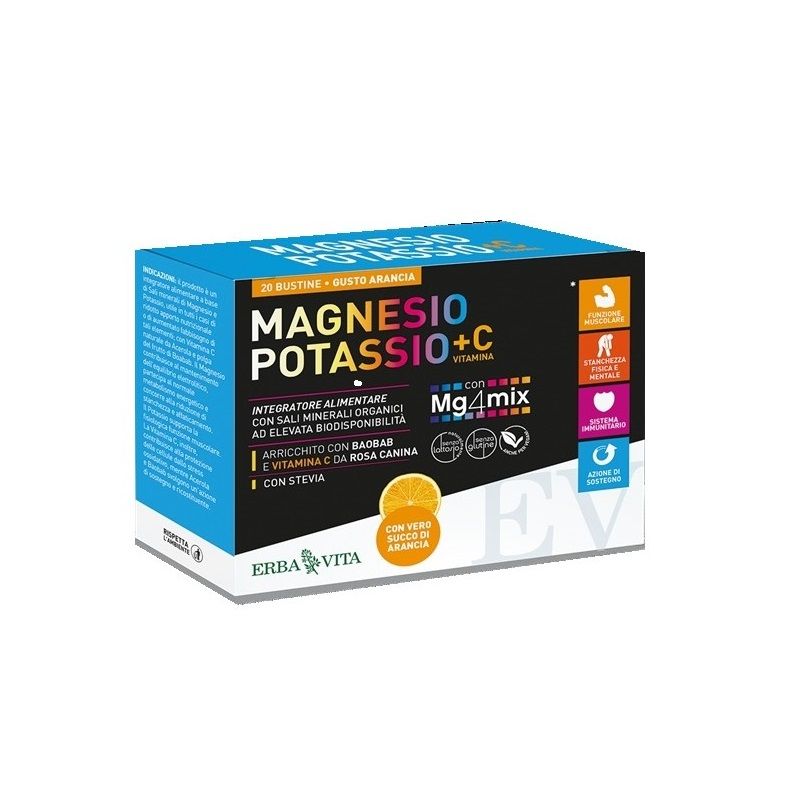 Erba Vita Magnesio e Potassio + vitamina C gusto arancia 20 bustine-1