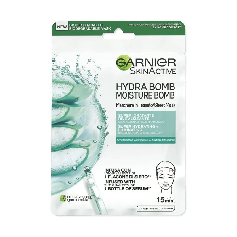 Garnier Hydra Bomb maschera in tessuto con Acido Ialuronico e Aloe Vera bio 1 pezzo-1