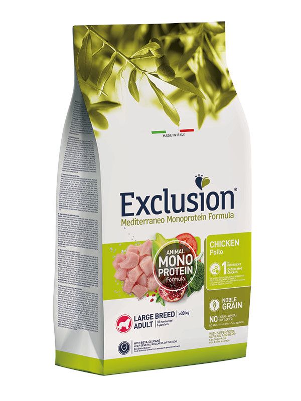 Exclusion Mediterraneo Monoprotein Noble Grain Crocchette Pollo Cani Taglia Grande Sacco 12kg-1