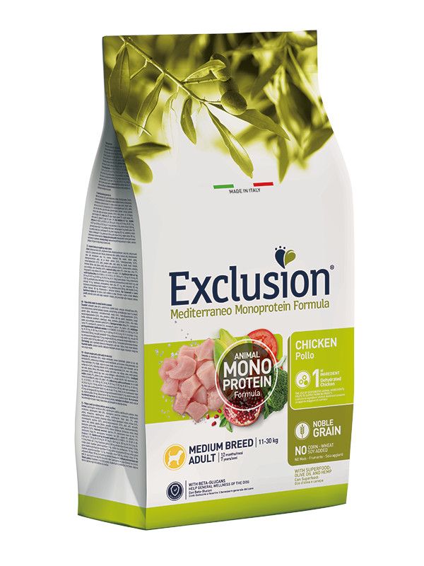 Exclusion Mediterraneo Monoprotein Noble Grain Crocchette Pollo Cani Taglia Media Sacco 3kg-1