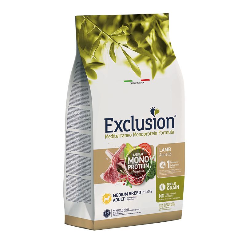 Exclusion Mediterraneo Monoprotein Formula Noble Grain Lamb Crocchette Con Agnello Per Cani Adulti T-1