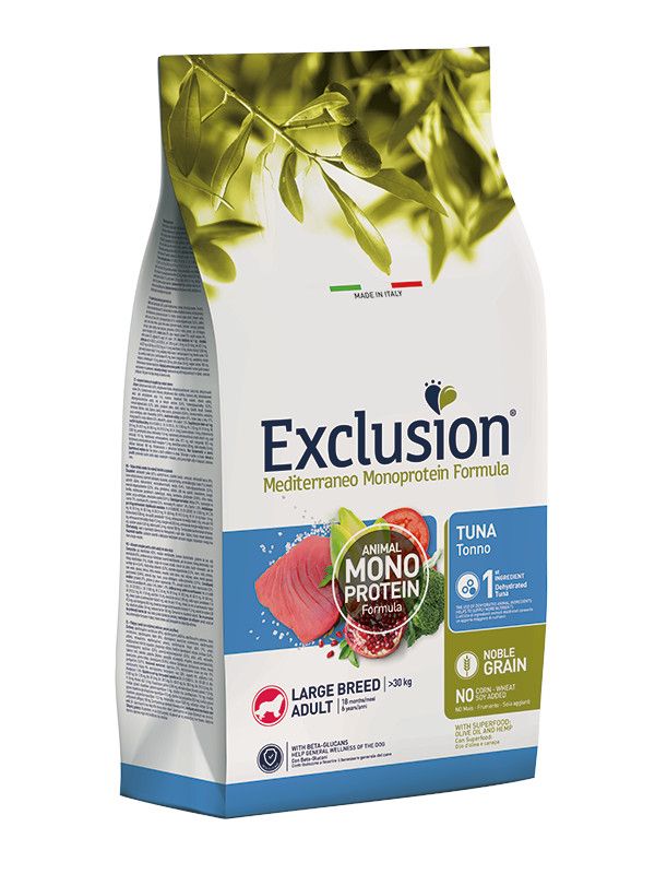 Exclusion Mediterraneo Monoprotein Noble Grain Crocchette Tonno Cani Adulti Taglia Grande Sacco 12kg-1