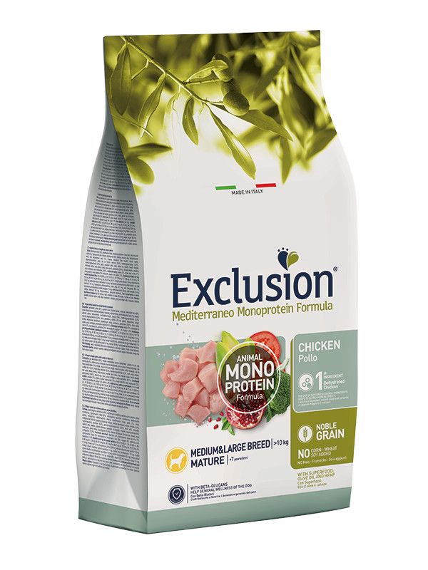 Exclusion Mediterraneo Monoprotein Noble Grain Crocchette Pollo Cani Adulti Sacco 3kg-1
