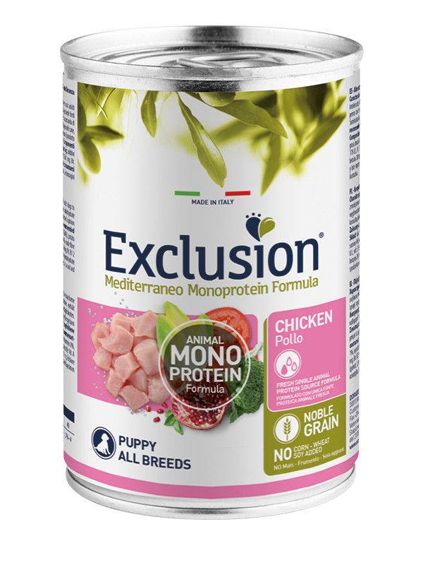 Exclusion Mediterraneo Monoprotein Noble Grain Cibo Umido Pollo Per Cuccioli 400g-1