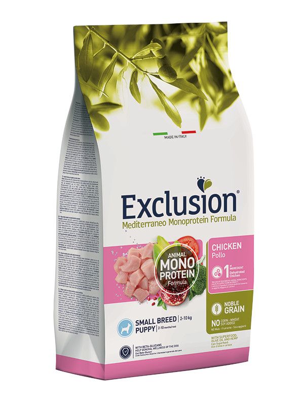 Exclusion Mediterraneo Monoprotein Noble Grain Crocchette Pollo Cuccioli Taglia Piccola Sacco 2kg-1