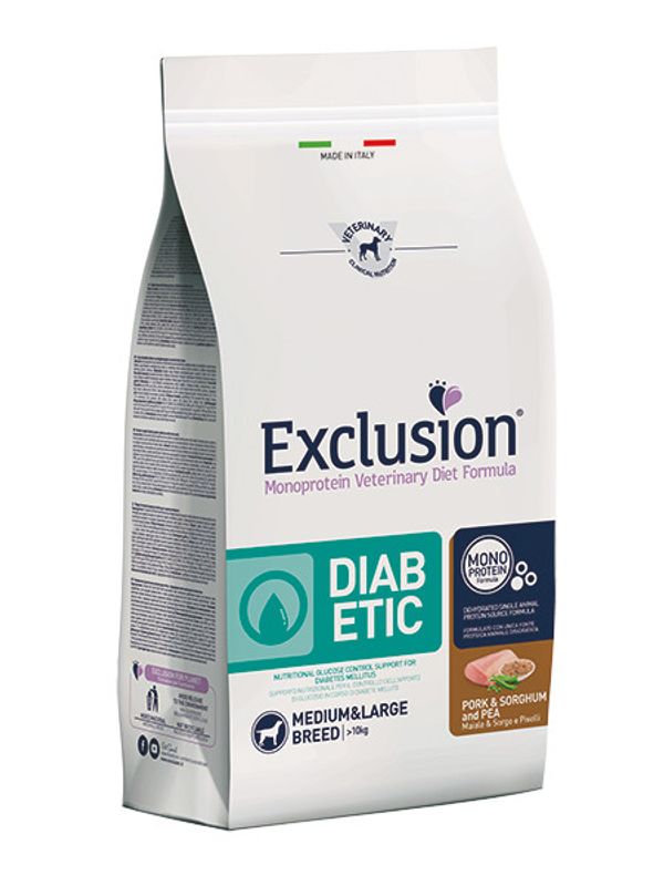 Exclusion Monoprotein Veterinary Diet Formula Diabetic Crocchette Suino/Sorgo/Piselli Cani Sacco 2kg-1