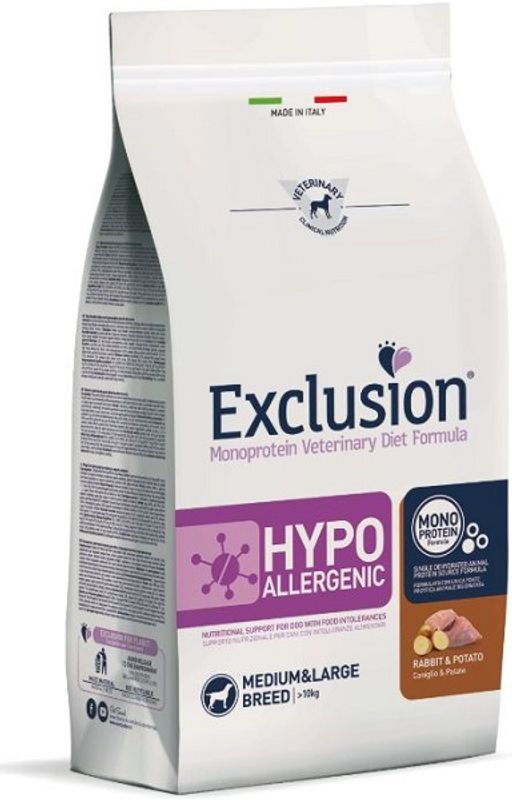 Exclusion Monoprotein Veterinary Diet Hypoallergenic Crocchette Coniglio/Patate Cani Sacco 12kg-1