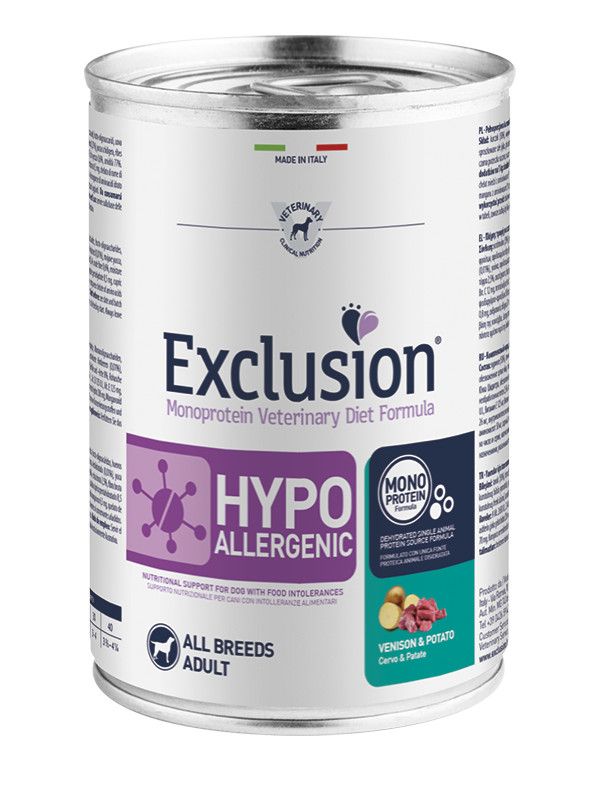 Exclusion Monoprotein Veterinary Diet Formula Hypoallergenic Umido Cervo/Patate Cani Lattina 400g-1