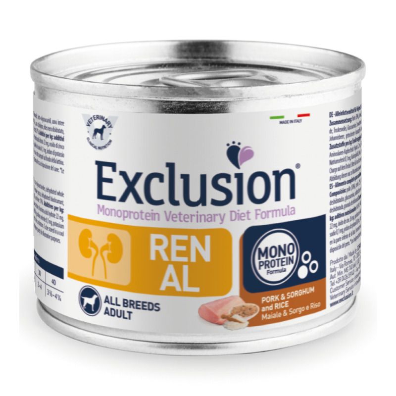 Exclusion Veterinary Diet Formula Renal Per Cani Maiale/Sorgo E Riso Lattina 200g-1