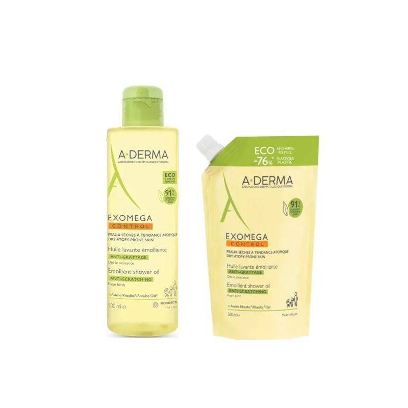 A-Derma Exomega Control Olio Lavante Emolliente 500ml + Ecoricarica 500ml-1