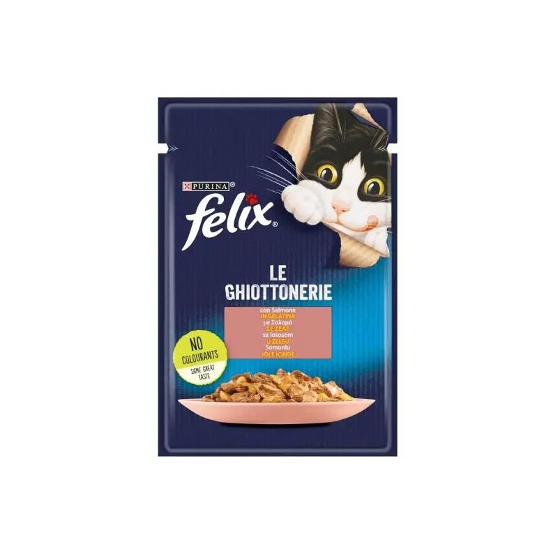 Purina Felix Le Ghiottonerie Gusto Salmone Cibo Umido Gatti Adulti Busta 85g-1