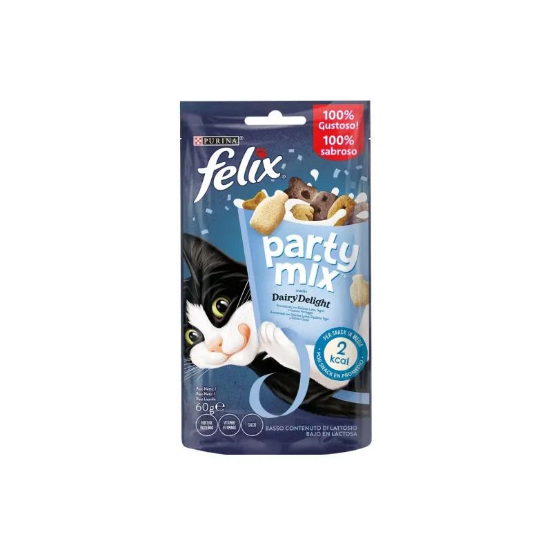 Purina Felix Party Mix Dairy Delight Latte&Formaggi Snack Gatti Adulti Busta 60g-1