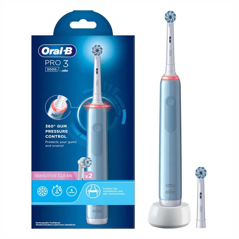 Oral-B Pro 3 3000 Blu spazzolino elettrico ricaricabile + 2 testine di ricambio-1