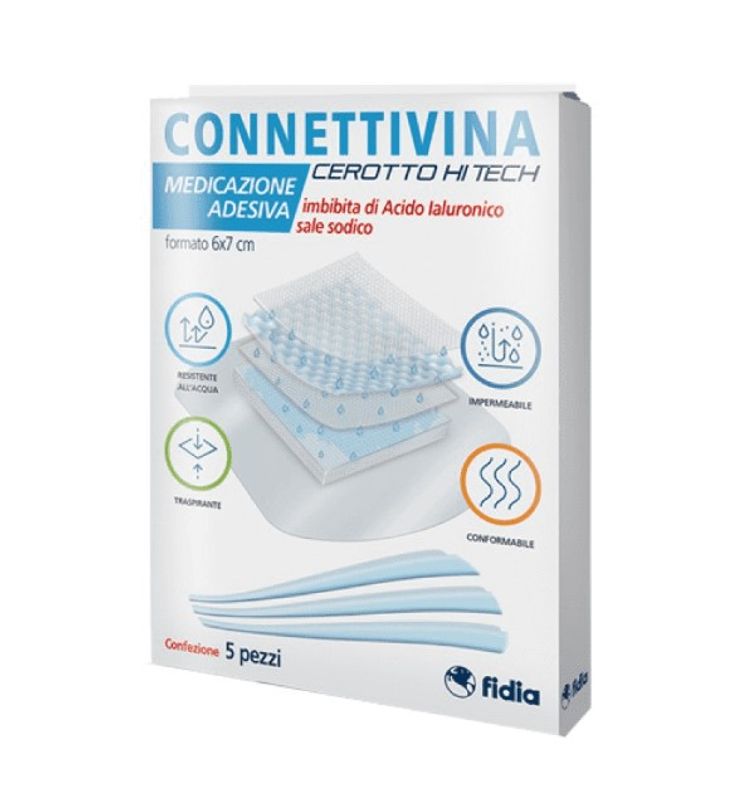 Connettivina Cerotto Hitech Medicazione Adesiva Con Acido Ialuroniuco 6x7cm 5 Pezzi-1