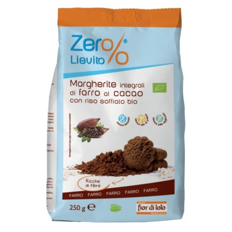 Fior Di Loto Zer% Lievito margherite integrali di farro al cacao con riso soffiato bio 250g-1