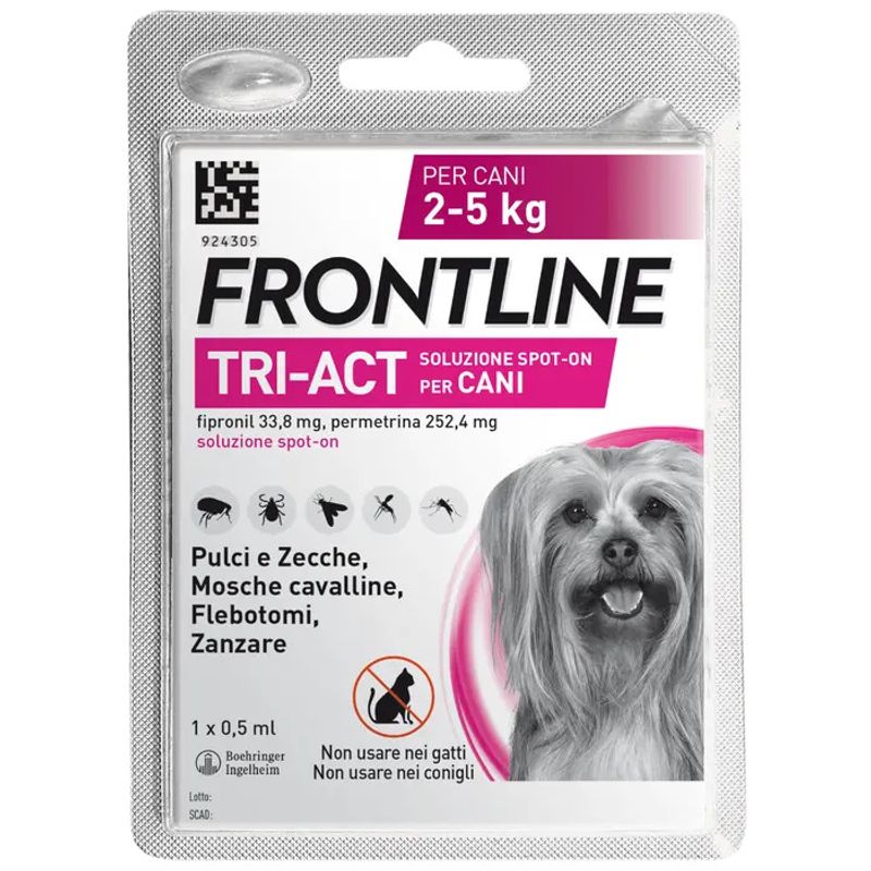 Frontline Tri-Act Spot-On soluzione per cani 2-5 kg 1 pipetta 0,5ml-1