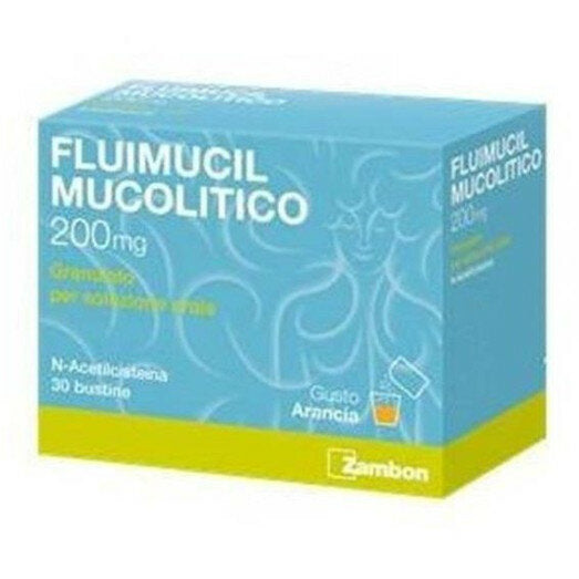 Fluimucil Mucolitico 200mg granulato per soluzione orale senza zucchero gusto arancia 30 bustine-1