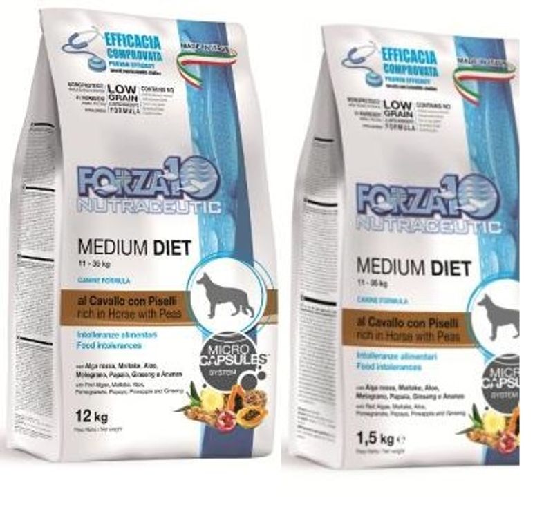 Forza10 Medium Diet Crocchette Al Cavallo Con Piselli Per Cani Adulti Taglia Media Sacco 12kg-1
