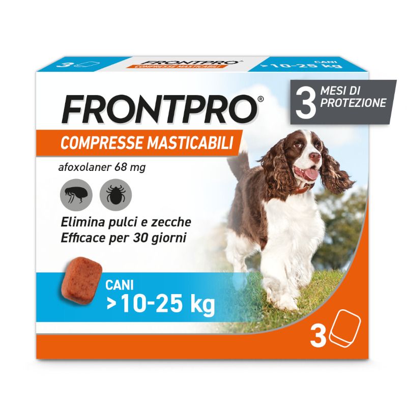 Frontpro Contro Pulci e Zecche 3 compresse masticabili per cani 10-25kg 68mg-1