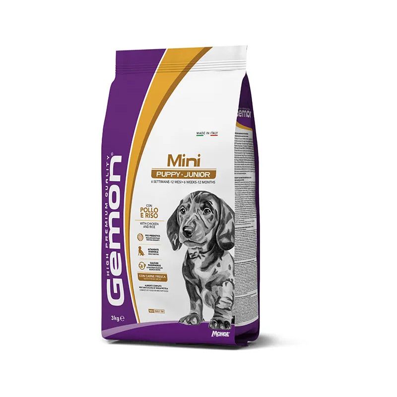 Gemon Mini Puppy and Junior Con Pollo E Riso Cibo Secco Cani Cuccioli Taglia Mini Sacco 3kg-1