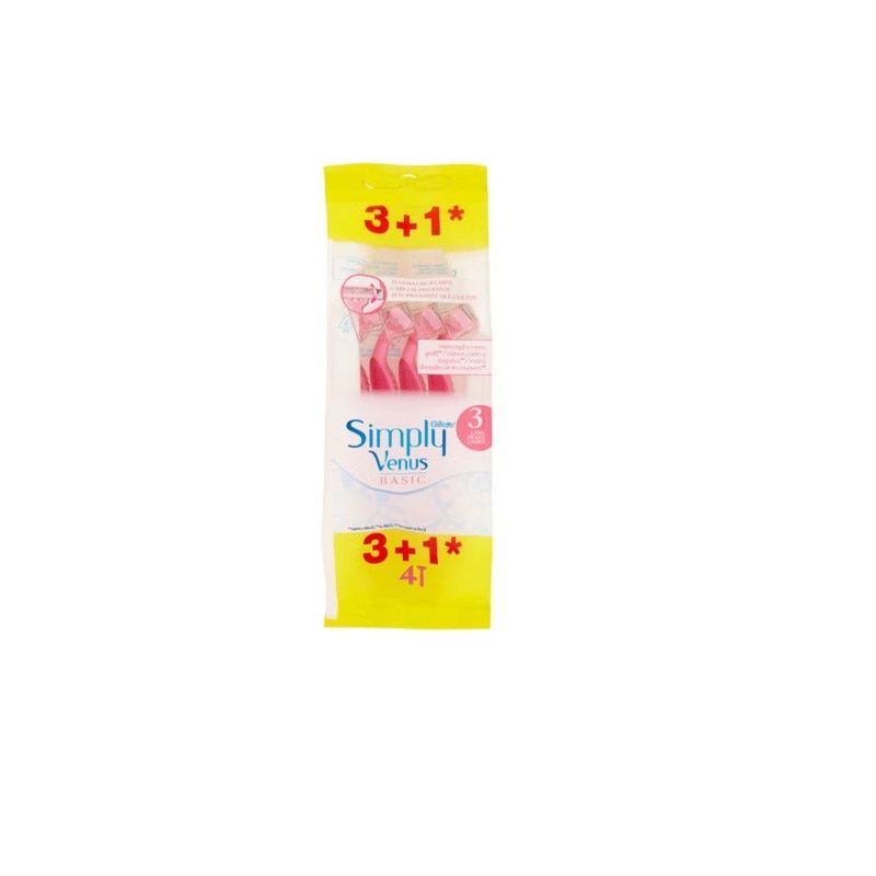 Gillette Simply 3 Venus Basic Rasoi Donna Usa E Getta 3 Pezzi+1 Omaggio-1