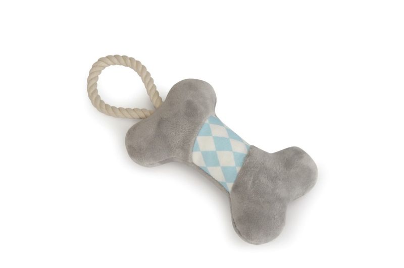 Camon osso colorato in tessuto con maniglia in cotone e squeaker gioco per cani 1 pezzo-1