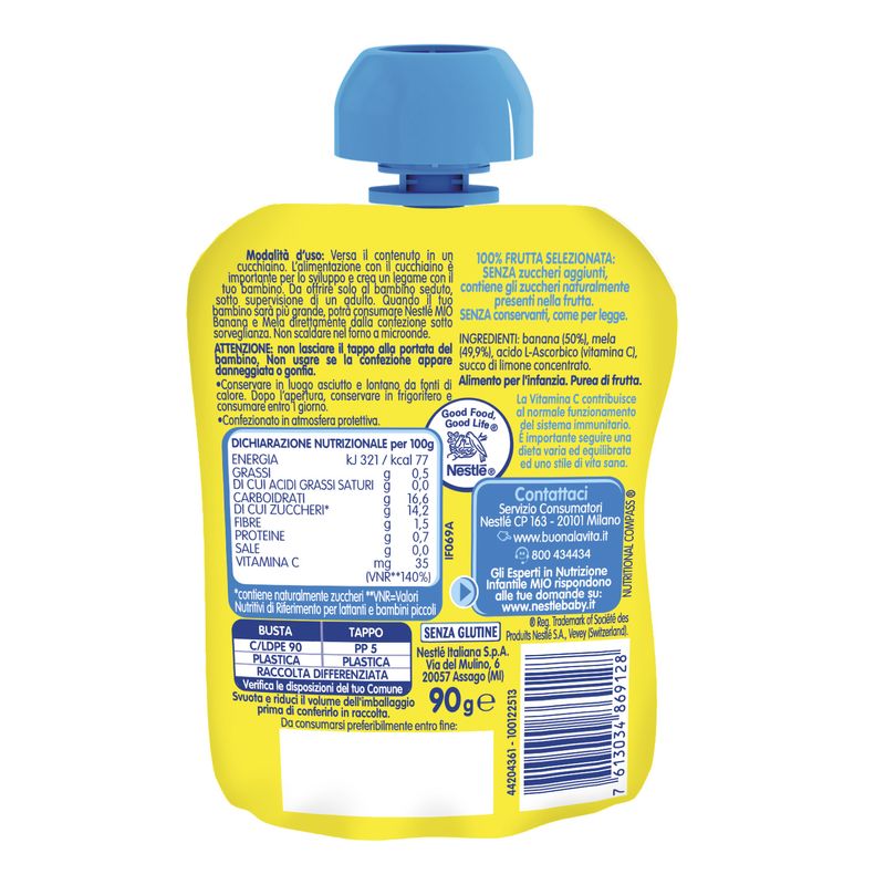 Nestlè Mio Merenda 100% Frutta Banana E Mela Da Spremere Pouch 90ml-2