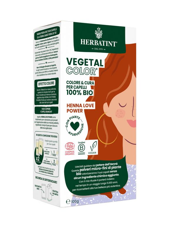 Herbatint Vegetal Color Tinta per capelli 100% Vegetale e bio HENNA LOVE Henné puro 100gr-1