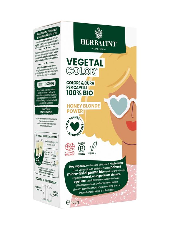 Herbatint Vegetal Color Tinta per capelli 100% Vegetale e bio HONEY BLONDEPOWER Biondo Miele 100gr-1
