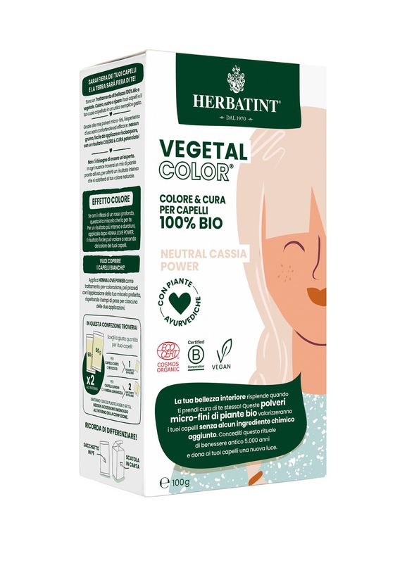 Herbatint Vegetal Color Tinta per capelli 100% Vegetale e bio NEUTRAL CASSIA POWER Henné neutro 100g-1
