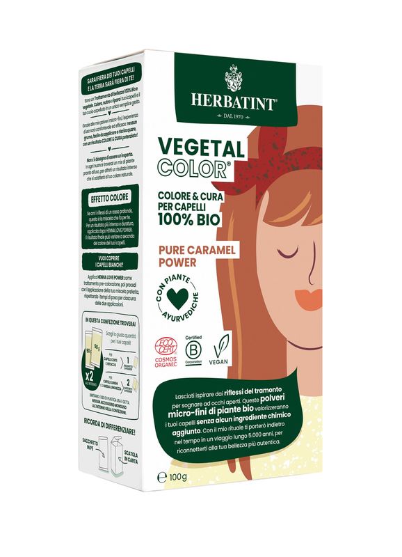 Herbatint Vegetal Color Tinta per capelli 100% Vegetale e bio PURE CARAMEL POWER Caramello 100gr-1