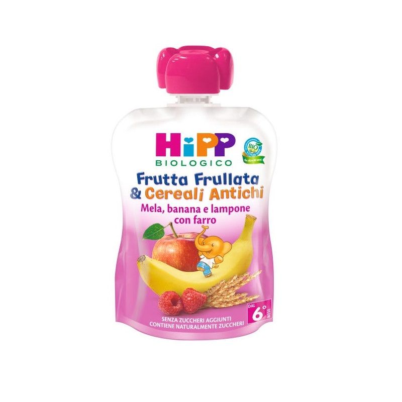 Hipp Frutta Frullata&Cereali Antichi Mela/Banana/Lampone Con Farro 90g 6Mesi+-1