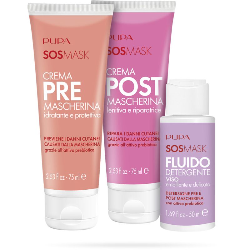 Kit Sos Mask Crema Pre Mascherina 75ml + Crema Post Mascherina 75ml + Fluido Detergente 50ml-1