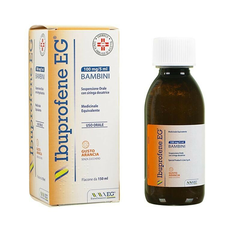 Ibuprofene EG 100mg/5ml Bambini uso orale gusto arancia 150ml-2